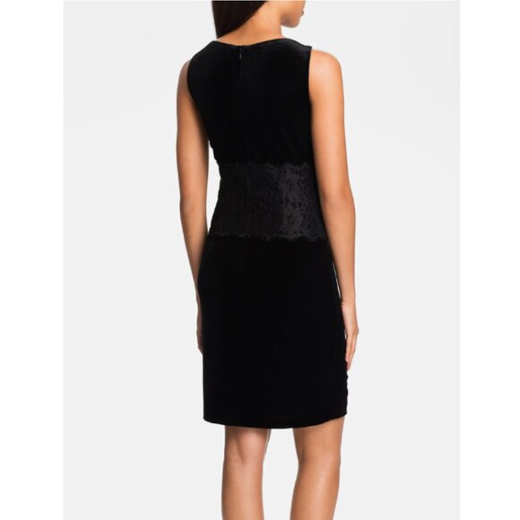 NWT DONNA MORGAN Women's Black V-Neck Lace Inset Velvet Cocktail Dress Sz 14 - Picture 2 of 9